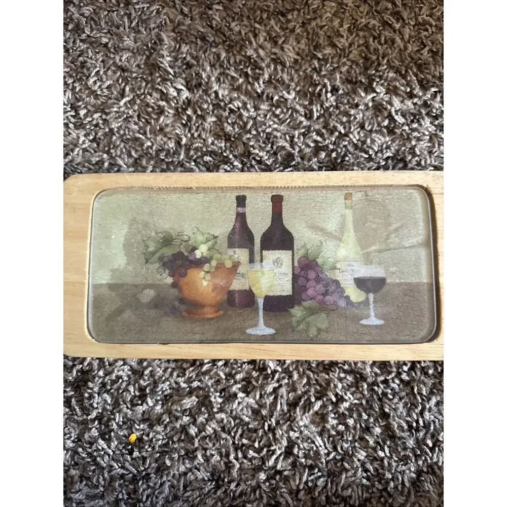 Cutting Board Wood Glass Decorative Wine With Grapes & Basket LOT